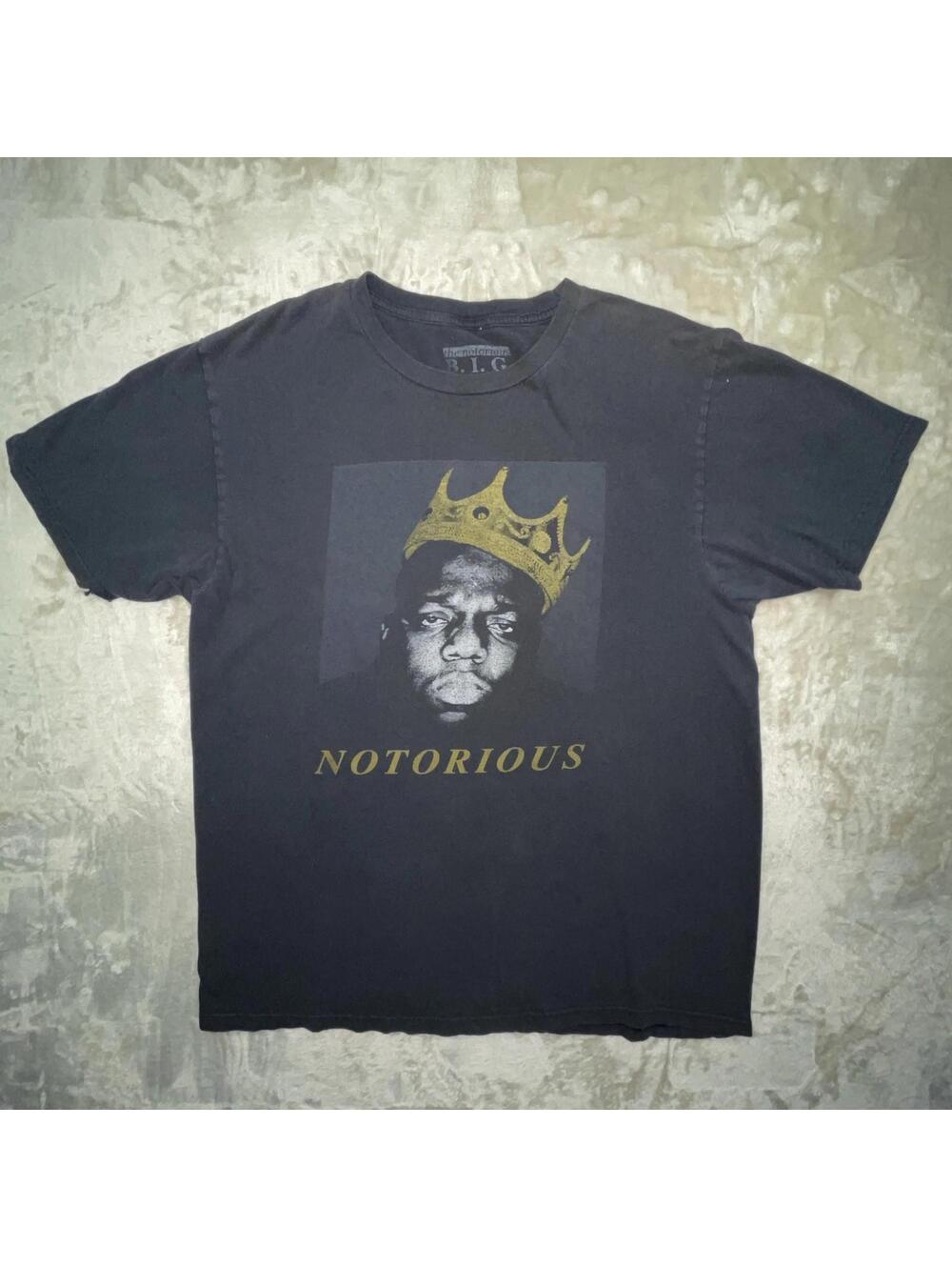 Notorious B.i.G. Black T-Shirt Band-T Biggie Smalls Rap Music Black Men L *Flaw*